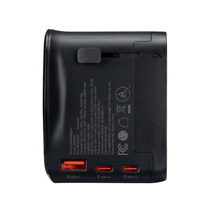 20W World Travel Adapter with USB Ports