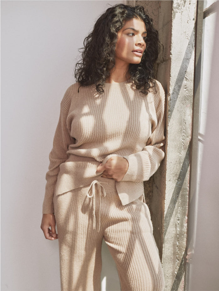 Alpaca Ribbed Wide-Leg Pant by Hass Camel