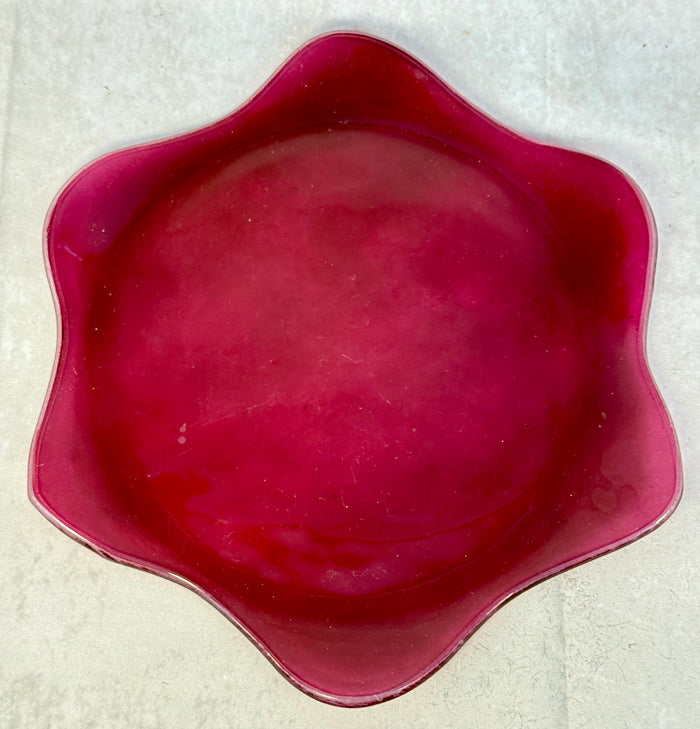 Annieglass Cranberry 1997 Scalloped Plate, Signed & Dated
