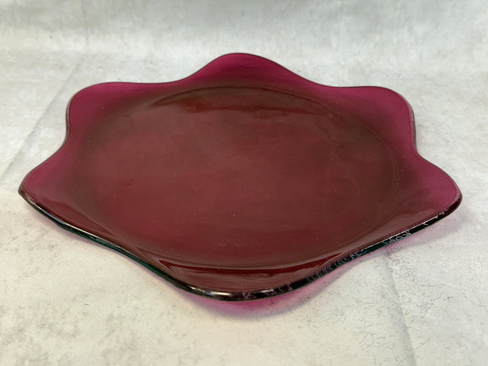 Annieglass Cranberry 1997 Scalloped Plate, Signed & Dated