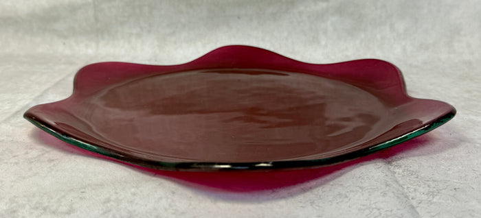 Annieglass Cranberry 1997 Scalloped Plate, Signed & Dated