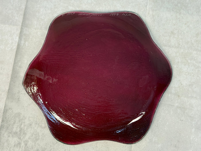 Annieglass Cranberry 1997 Scalloped Plate, Signed & Dated