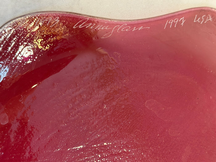 Annieglass Cranberry 1997 Scalloped Plate, Signed & Dated