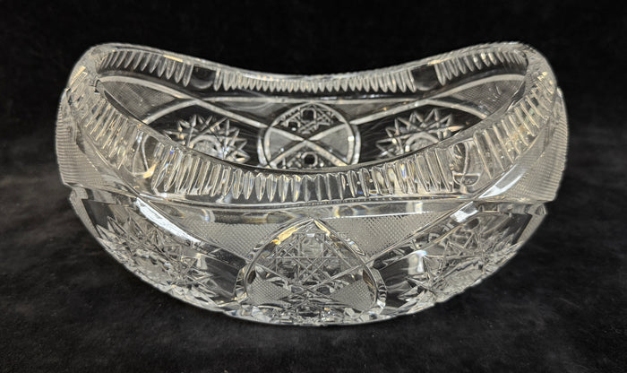 Antique Brilliant Starburst Cut Glass Oval Bowl