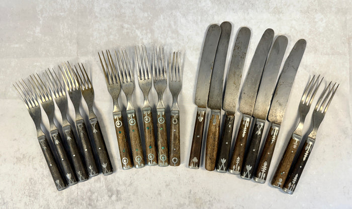 Antique Wood with Metal Handle Flatware - Lot of 18 Pieces