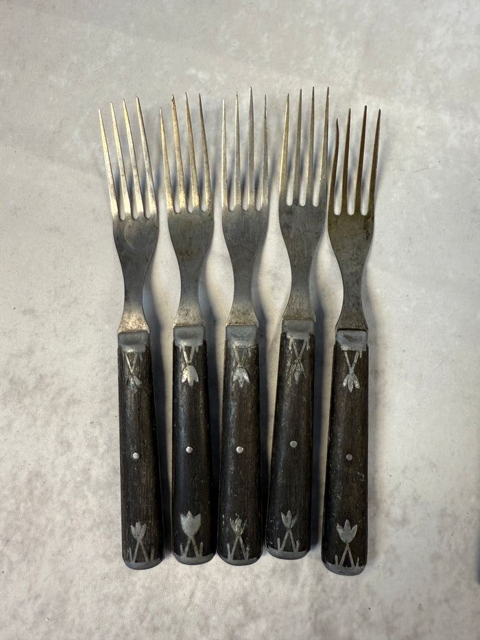Antique Wood with Metal Handle Flatware - Lot of 18 Pieces