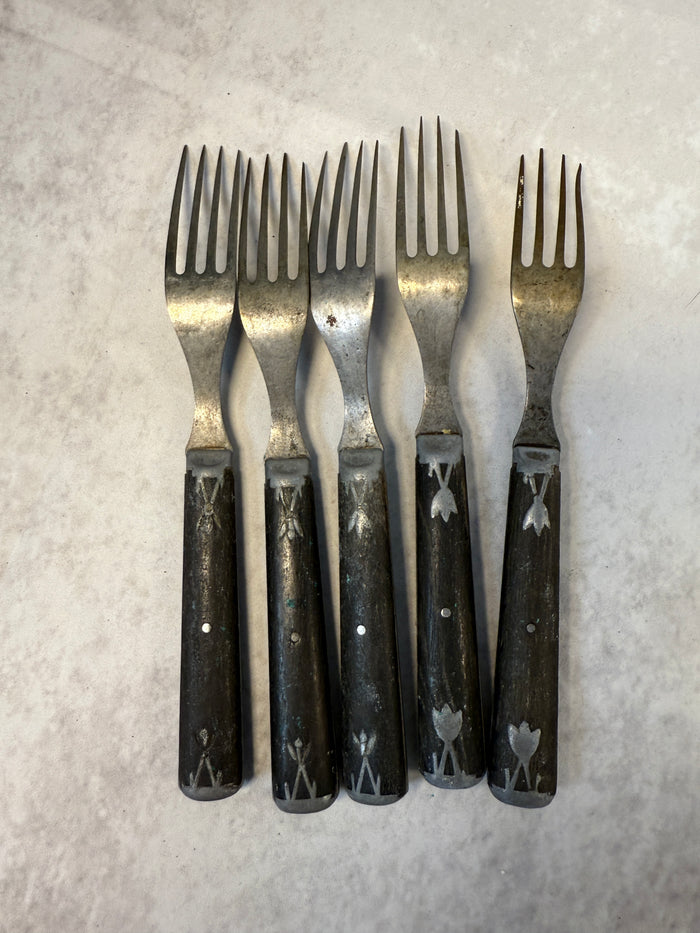 Antique Wood with Metal Handle Flatware - Lot of 18 Pieces