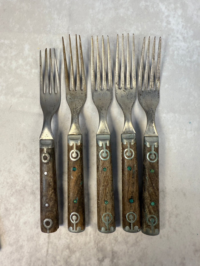 Antique Wood with Metal Handle Flatware - Lot of 18 Pieces
