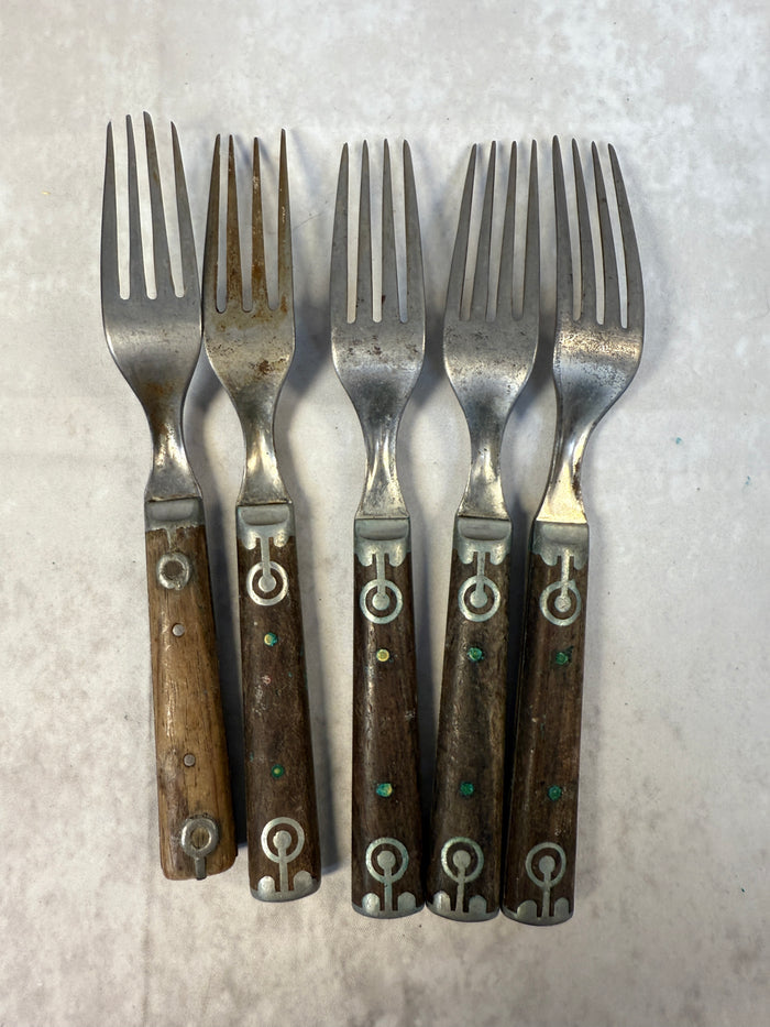 Antique Wood with Metal Handle Flatware - Lot of 18 Pieces