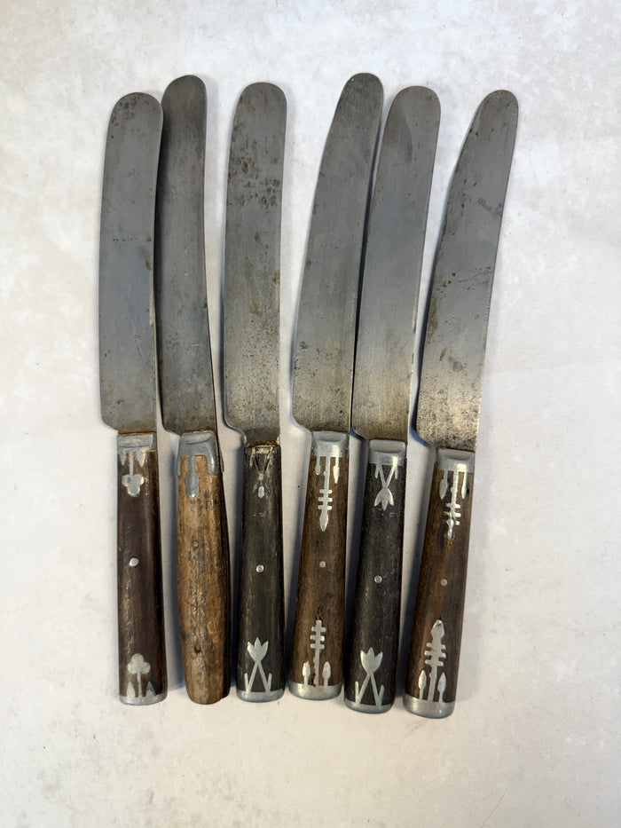 Antique Wood with Metal Handle Flatware - Lot of 18 Pieces