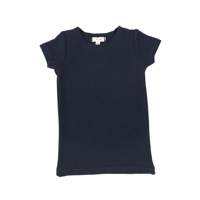 Basic Ribbed Short Sleeve Tee - Navy