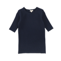 Basic Ribbed Three Quarter Sleeve Tee - Navy