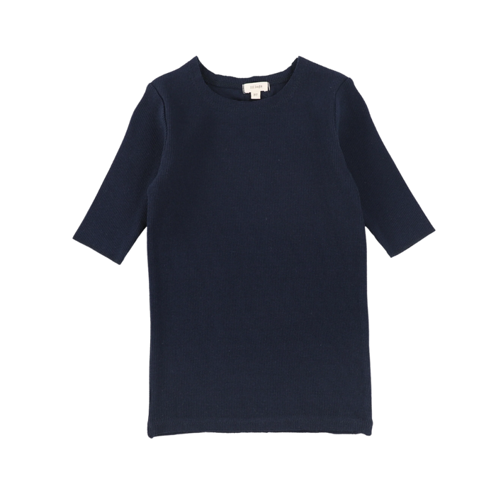 Basic Ribbed Three Quarter Sleeve Tee - Navy