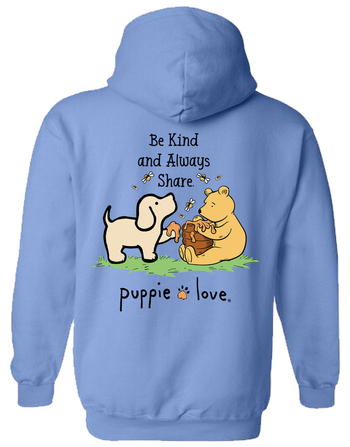 BE KIND AND ALWAYS SHARE PUP, ADULT HOODIE PUPPIE LOVE