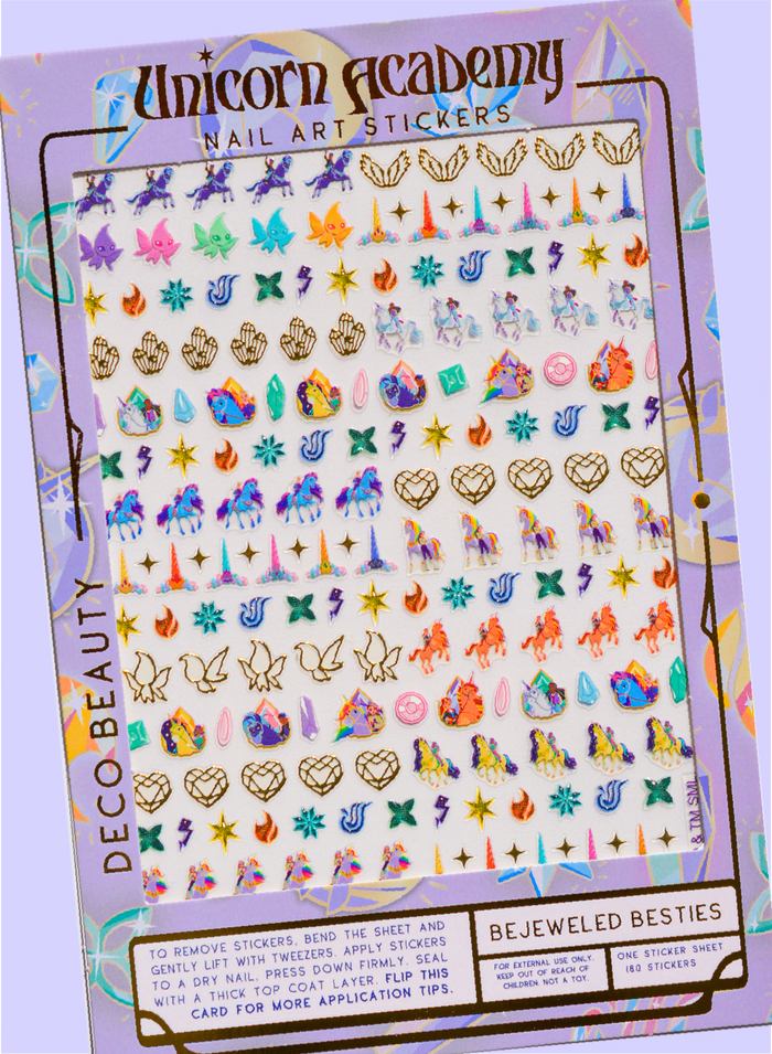 Bejeweled Besties flat lay on purple background