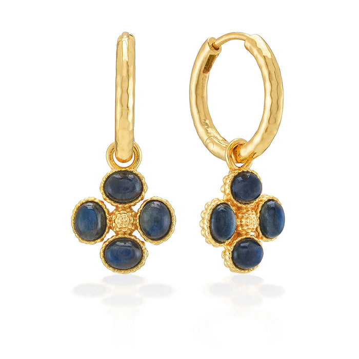 Berry Clover Hoop Earrings - Blue Labradorite