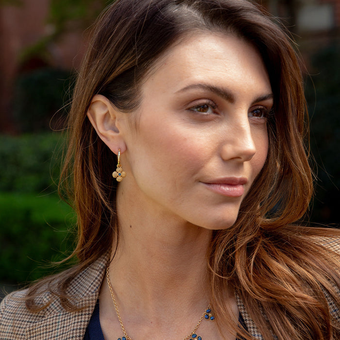 Berry Clover Hoop Earrings - Blue Labradorite