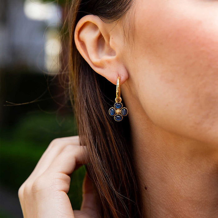 Berry Clover Hoop Earrings - Blue Labradorite