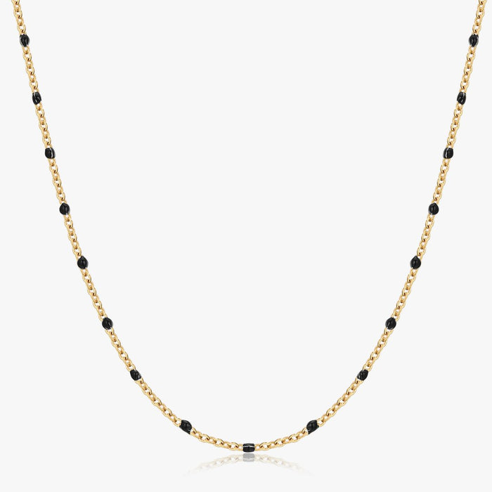 Black Enamel Bead Necklace in Gold - Flaire & Co.