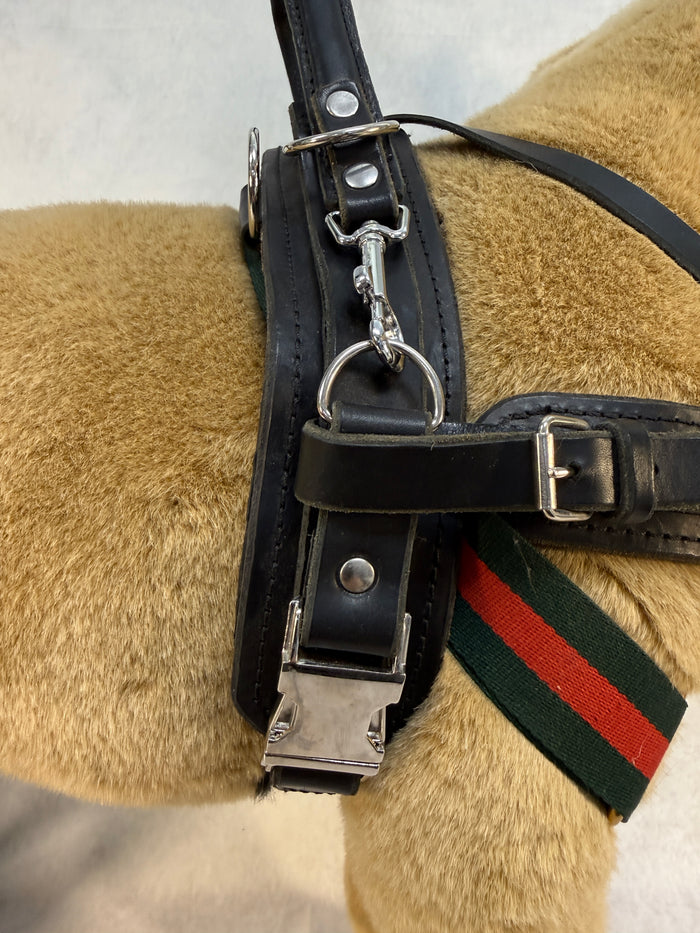 Black Leather Guide Dog Padded Harness
