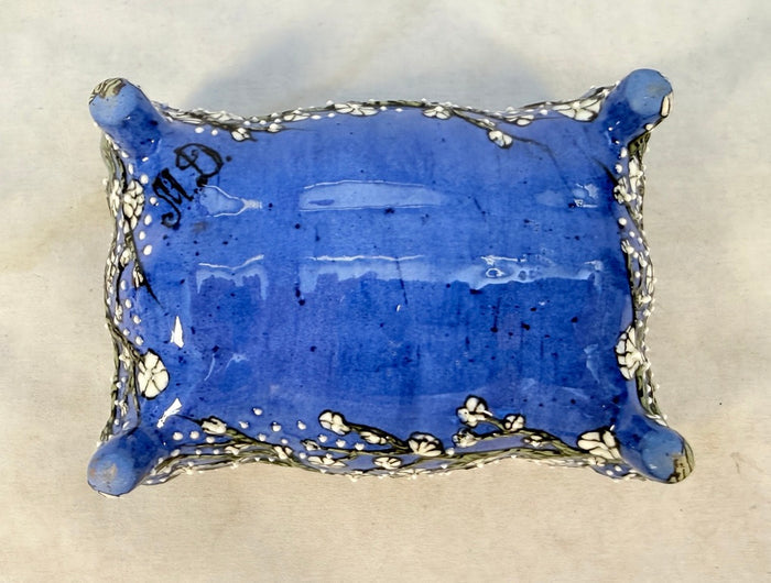 Blue Ceramic Trinket Box with Moriage Decoration