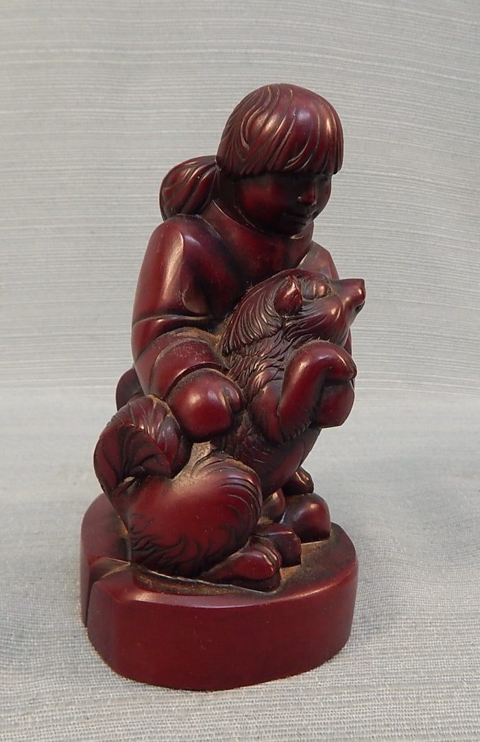 BOMA Inuit Child with Dog Figurine, Made in Canada