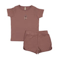 Bouquet Graphic Short Sleeve Set With Shorts-Mauve