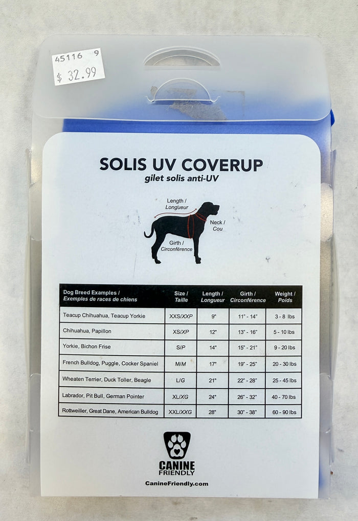 Canine Friendly Solis UV Coverup - Size XXL, Blue - Brand New!
