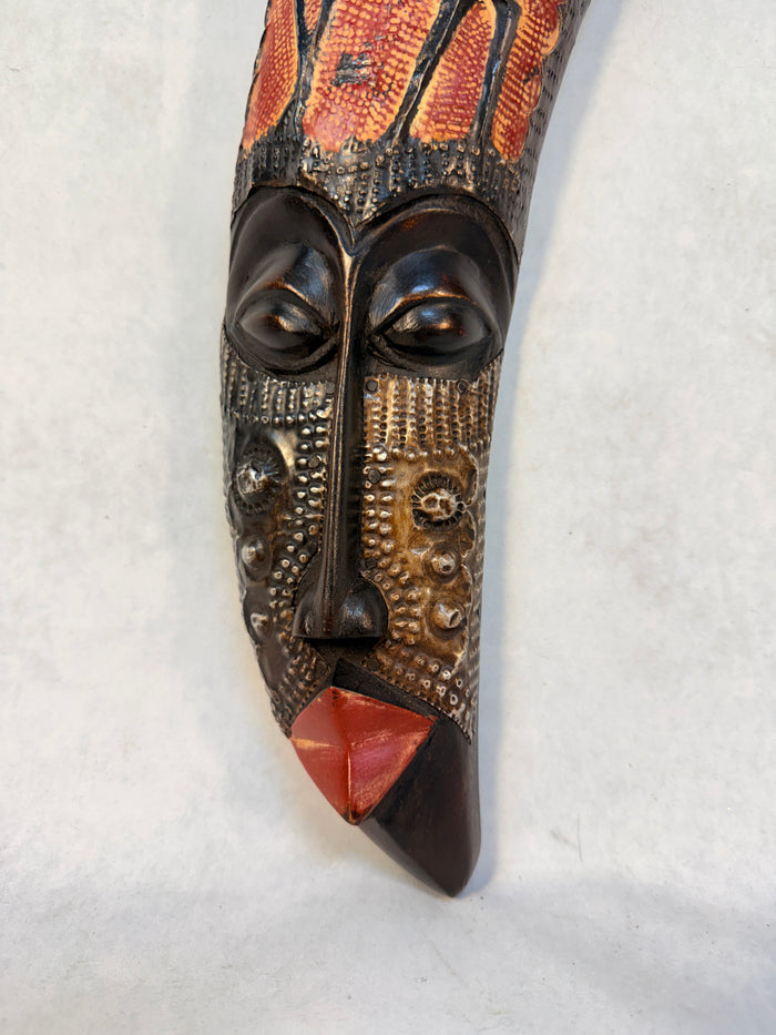 Carved Wood & Metal Face Masks with Giraffes - Set of 2