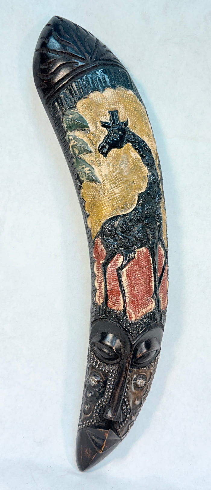 Carved Wood & Metal Face Masks with Giraffes - Set of 2