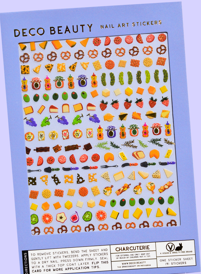 Charcuterie nail art sheet flat lay