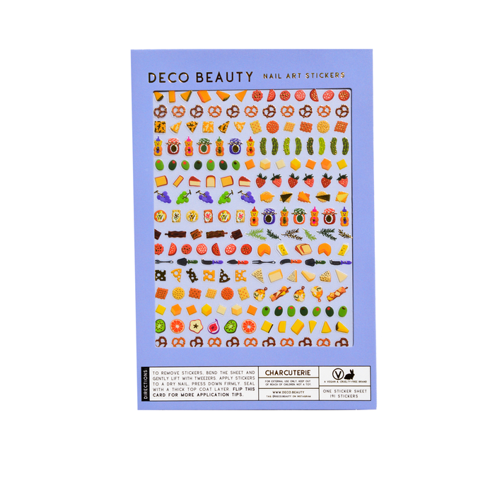 Charcuterie nail art sheet flat lay