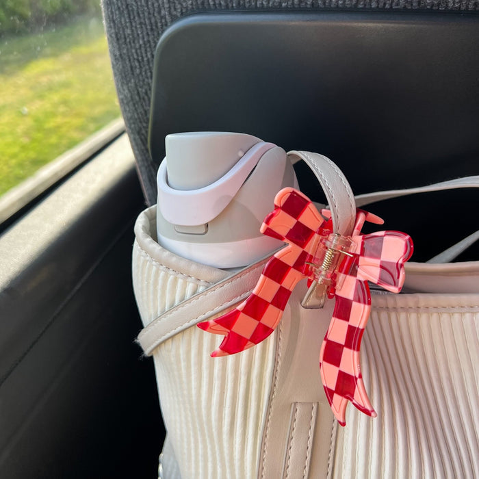 Checkered Red Bow Claw Clip - Flaire & Co.