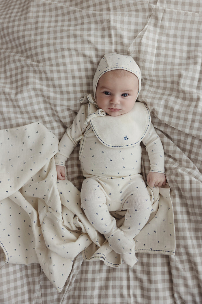 Cherry Pointelle Bib-Cream/Blue