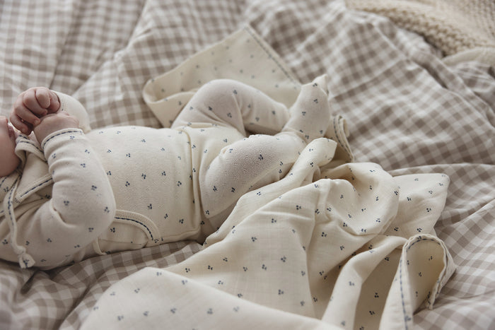 Cherry Pointelle Bib-Cream/Blue