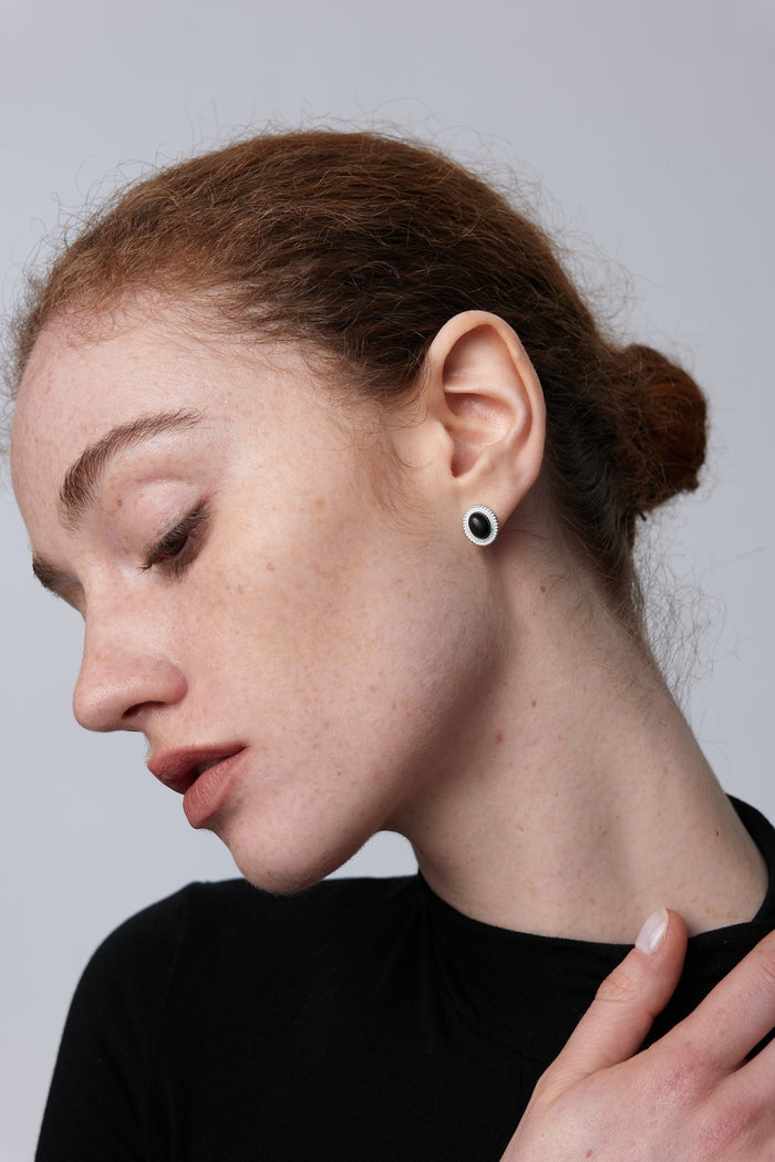 Small Oval Black Agate Earrings - Flaire & Co.