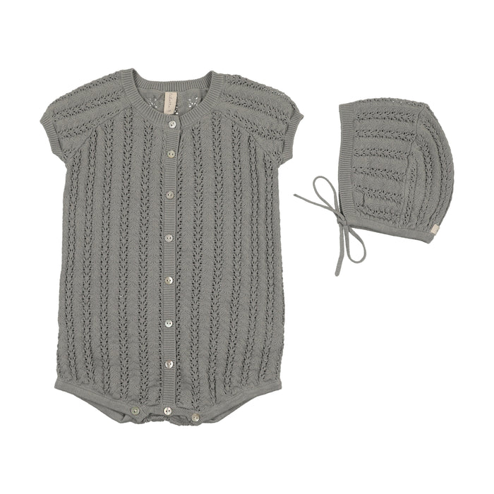 Crochet Knit Boys Romper-Light Blue