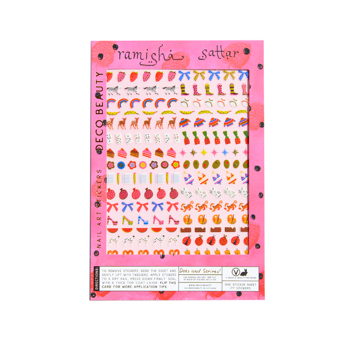 Dots & Stripes nail art sheet flat lay on white background