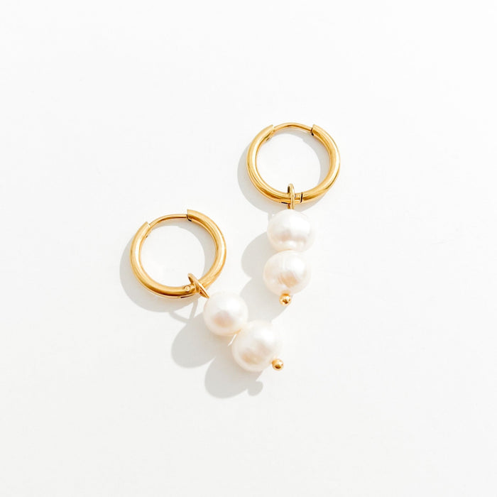 Double Pearl Gold Hoops - Flaire & Co.