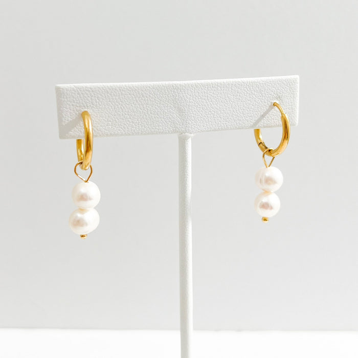Double Pearl Gold Hoops - Flaire & Co.