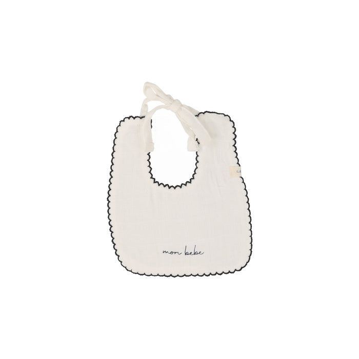 Edged Muslin Bib - Winter White / Navy