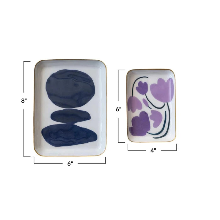 Enameled Metal Trays w/ Flowers/Abstract Design - The Riviera Towel Company