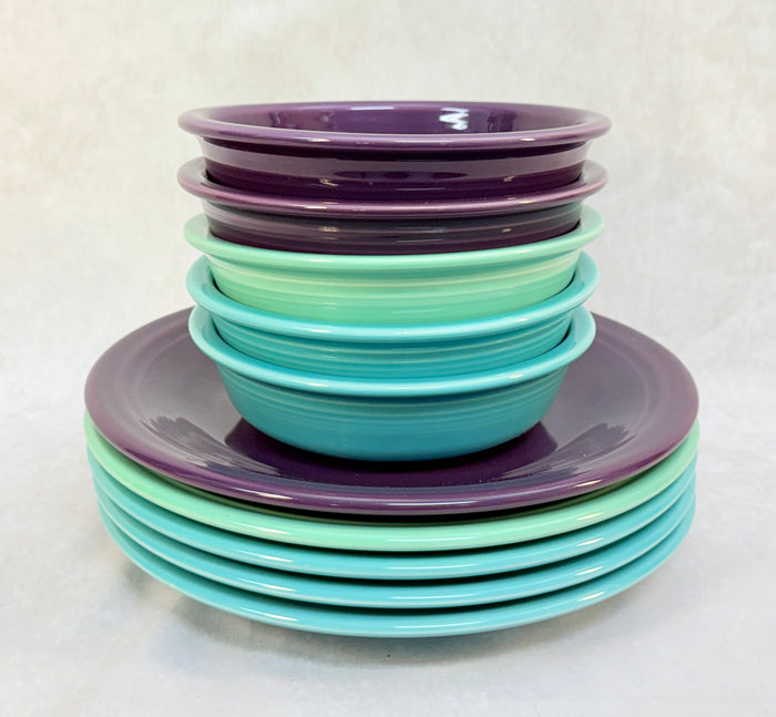 Fiesta Turquoise, Green & Mulberry Plates & Bowls - Lot of 10