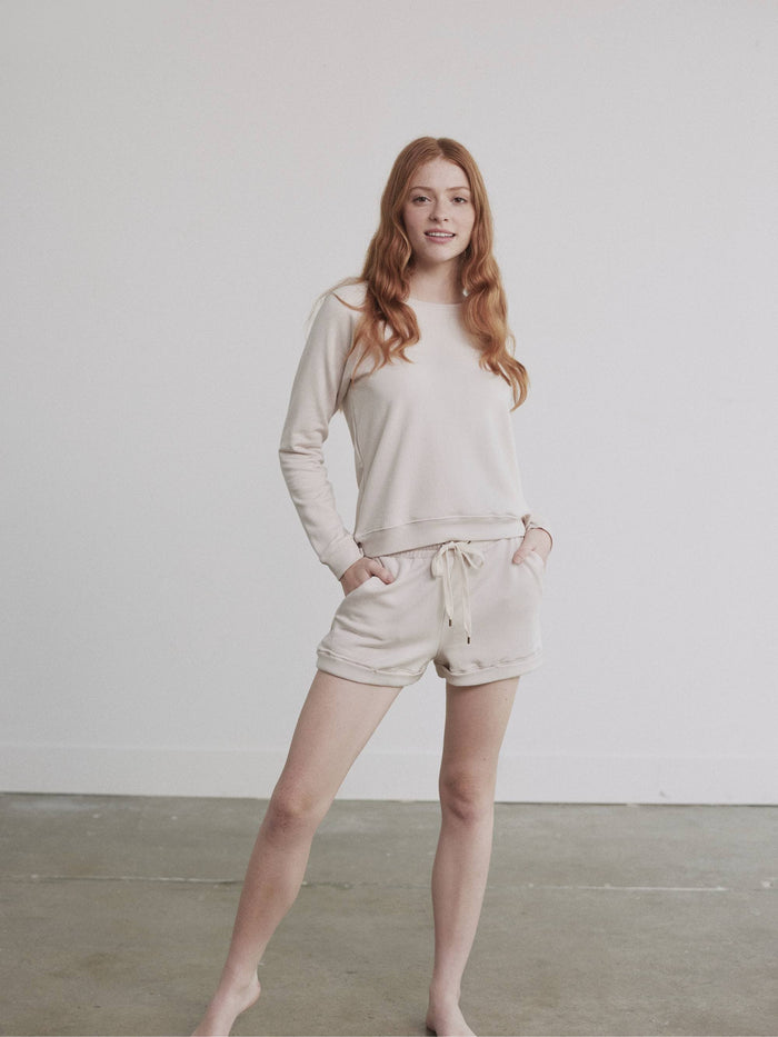 Fleece Crewneck Pullover Sweatshirt by Hass Color bone
