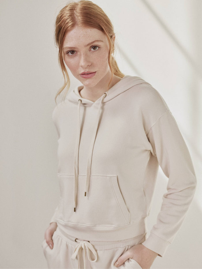 Fleece Cropped Hoodie by Hass color bone
