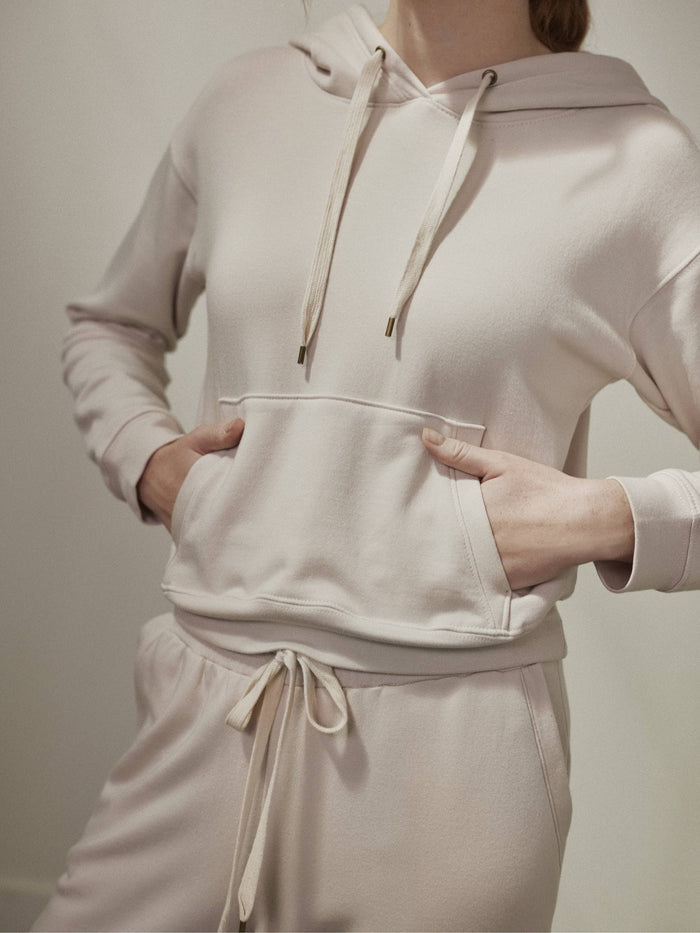 Fleece Cropped Hoodie by Hass color bone