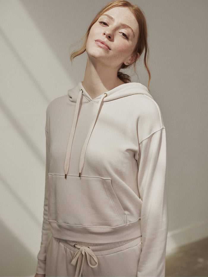 Fleece Cropped Hoodie by Hass color bone