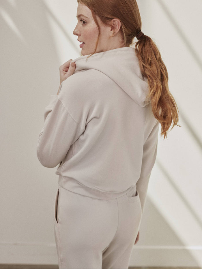 Fleece Cropped Hoodie by Hass color bone