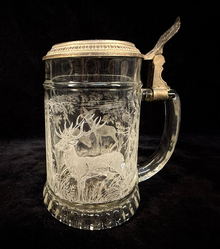 German Engraved Glass Beer Tankard