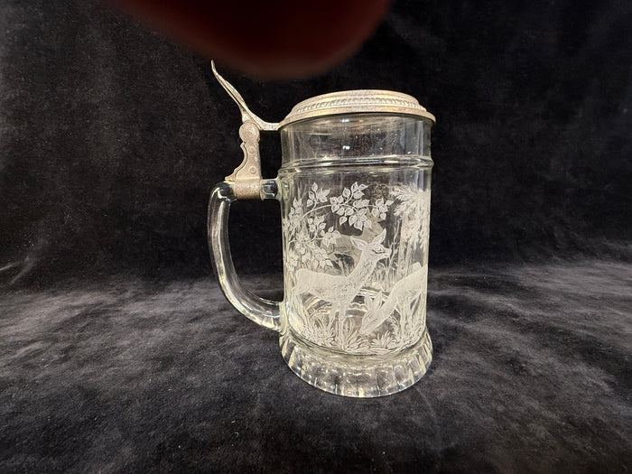German Engraved Glass Beer Tankard